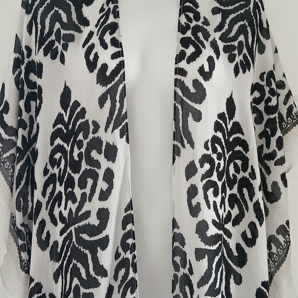 Nordstrom Duster Kimono Longline Tassels Open Front Black & White Boho - Picture 5 of 14